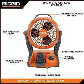 Ridgid 744759208064 18v Cordless Hybrid Jobsite Fan Tool Only #3