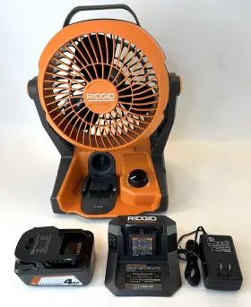 R860721kn Ridgid 18v Hybrid Jobsite Fan Battery/ Cord Powered With 4 Ah Battery