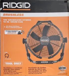 R860722b Ridgid 18v Brushless Hybrid 18 Inch Drum Fan 6-speeds Steel Tool Only - New
