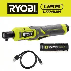 Ryobi 033287221974 Usb Lithium 1/4 Inch Ratchet Kit With 2.0 Ah Battery And Charging Cable