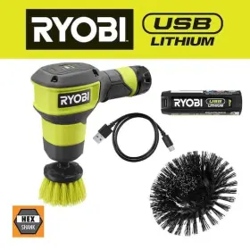 Ryobi 033287235339 Usb Lithium Compact Scrubber Kit With 2.0 Ah Battery Abrasive Bristle Brush