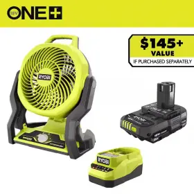Ryobi 313035791752 One 18v Cordless Hybrid Whisper Series 7-1/2 Inch Fan With 2.0 Ah Battery And Ch