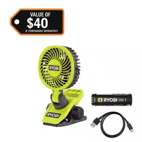 Ryobi 313049636667 Usb Lithium Clamp Fan Kit With 2.0 Ah Battery And Charging Cable