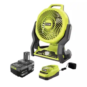 Ryobi 445009646652 One 18v Cordless Hybrid Whisper Series 7-1/2 Inch Fan Kit With 4.0 Ah Battery An