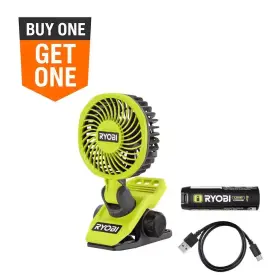 Ryobi 711181463071 Usb Lithium Clamp Fan Kit With 2.0 Ah Battery And Charging Cable