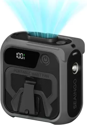 Seaingo 445006419495 Portable Waist Fan Rechargeable 10000mah 42 Ft/s Max 5 Speeds 16000rpm Pers