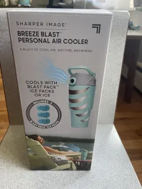 Sharper Image 740275052945 Breeze Blast Personal Air Cooler Blue Mug Batteries And Power Cord