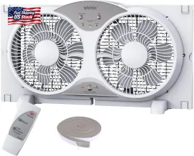 Shinic 445051052050 Window Fan With Reversible Airflow Quiet Twin 9 Inch Blades Full Remote Con