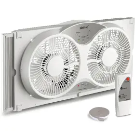 Shinic 734172854849 9 Inch Twin Window Fan With Remote Control Reversible Airflow Removable Cover 3 S