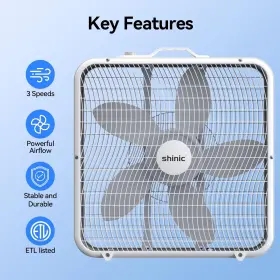 Shinic 734172854863 20 Inch Box Fan 3-speed Cooling For Air Circulation With Easy Carry Handl #2