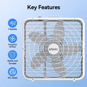 Shinic 734172926126 20 Inch Box Fan 3-speed Cooling For Air Circulation With Easy Carry Handl #2