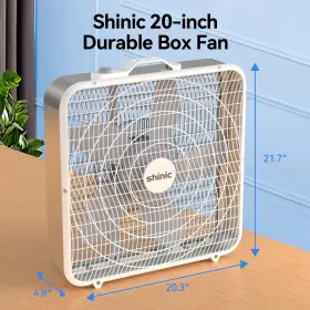 Shinic 734172926126 20 Inch Box Fan 3-speed Cooling For Air Circulation With Easy Carry Handl #3