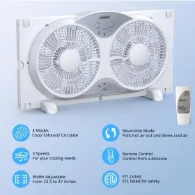 Shinic 750225151352 Window Fan With Reversible Airflow Quiet Twin 9 Inch Blades Full Remote #2