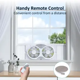 Shinic 750225151352 Window Fan With Reversible Airflow Quiet Twin 9 Inch Blades Full Remote #3