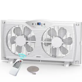 Shinic 750225686748 Twin Window Fan With Remote 9-inch Blades Reversible Airflow Thermos