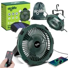 Siglife 198715907513 Solar Camping Fan Powered With Light Remote And Power Bank