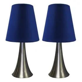 Simple Designs 810241020503 2pk Valencia Brushed Nickel Mini Touch Table Lamp Set Blue