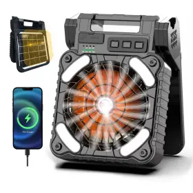 Sx99 Sireck Solar Powered Camping Fan With Led Lantern 10000mah Rechargeable Battery Oper