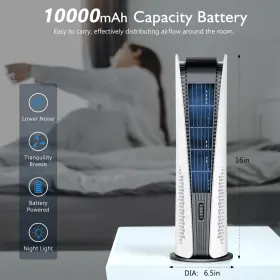 Sismel 764742717267 10000mah Tower Fan For Bedroom Quiet Floor 180 Oscillating Bladeless #2