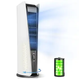 Sismel 764742717267 10000mah Tower Fan For Bedroom Quiet Floor 180 Oscillating Bladeless