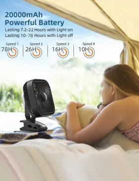Slenpet 798623426047 20000mah Rechargeable Portable Clip On Fan Last 78 Hrs 4 Speeds Cam #2
