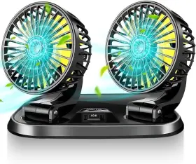 Sp 744110387520 Car Fan 12v Portable Cooling Dual Head 360 Degree Rotatable Telescopic 2