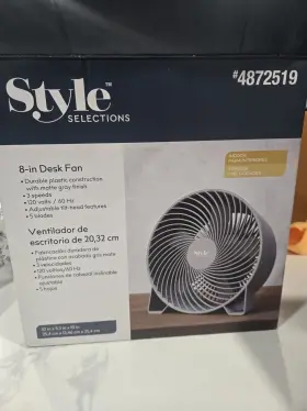 4872519 Style Selections 8 Inch Desk Fan 3 Speeds Adjustable Tilt Head 5 Blades Gray