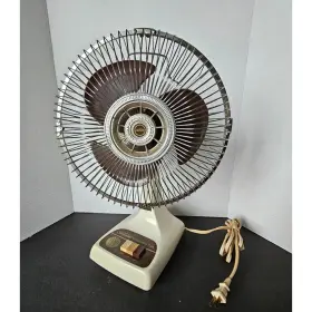 2909-4 Sunbeam Vtg Table Desk 9 Inch Oscillating Fan 2 Speed Beige 80s Retro Works