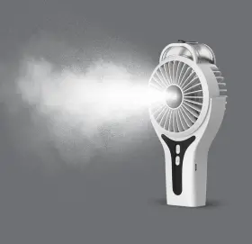 00308657 Sunneday Handheld White Misting Fan Portable 3 Speeds 2000 Mah Battery Usb Rechargeable