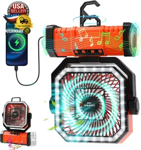 Super Rgb 313040841848 20000mah Portable Camping Fan With Bluetooth Speaker Rechargeable Battery Operated