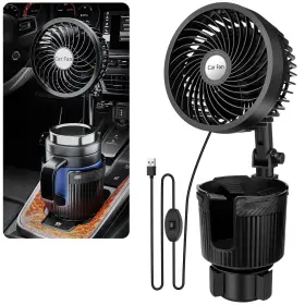 Holder-21 Suteng 2 In 1 Usb Fan Cup Holder Expander 6inch Portable Vehicle Cooling Black