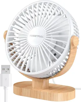 Mw-001 Sweetfull Small Usb Desk Fan 6.5 Inch 3 Speeds Portable White Wood Grain