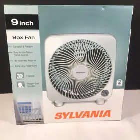 451251 Sylvania Portable 9 Inch Box Fan Whisper Quiet Three Speeds