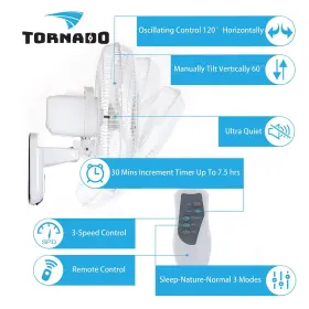 Tornado 657814982444 2 Pack 16 Inch Oscillating Wall Mount Fan Remote Control Included 3 Speed 265 #3