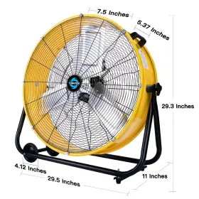 Tornado 810058283009 - 24 Inch High Velocity Heavy Duty Tilt Metal Drum Fan Yellow Commerc #2