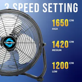 Tornado 810058283061 12 Inch High Velocity Metal Floor Fan 3-speed Powerful Cooling For Industria #3