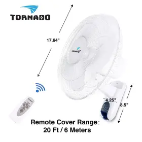 2650 Tornado 810058283115 16 Inch Oscillating Wall Mount Fan Remote Control Included 3 Speed Cfm 6 #2