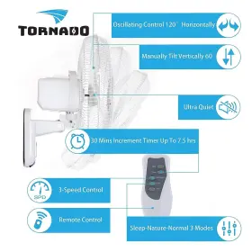 2650 Tornado 810058283115 16 Inch Oscillating Wall Mount Fan Remote Control Included 3 Speed Cfm 6 #3