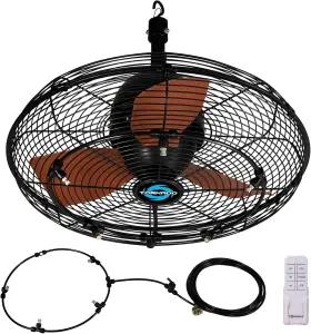 Hi-kit-20ceil13in-wr-hex Tornado 20 Inch Ceiling Misting Fan Pre-installed Kit 5 Brass Nozzles Remote 3 Speed