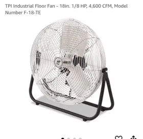 F-18-te Tpi F18te Industrial Floor Fan - 18 Inch 1/8 Hp 4 600 Cfm Model Number