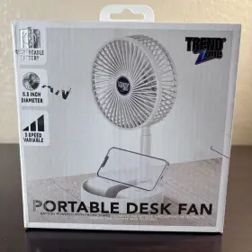 Tz1635 Trend Zone 6.5 Inch Portable Desk Fan - 3 Speeds Rechargeable White Collapsing