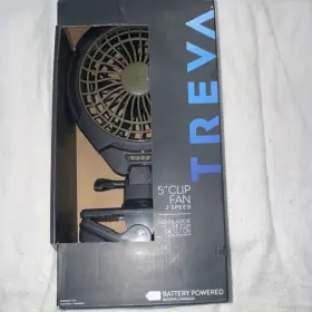 Fc05005 Treva 5 Inch Clip-on Battery Fan Black Adjustable Tilt 2 Speed