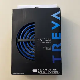 Fd35b01 Treva 3-1/2 Inch Blue 3-speed Portable Rechargeable Fan With Sturdy Base Nib
