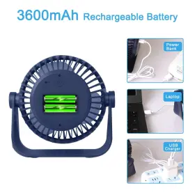 Tripole 655160631504 Desk Fan Small Table Rechargeable Battery Operated Mini 360 Degree Ro #3