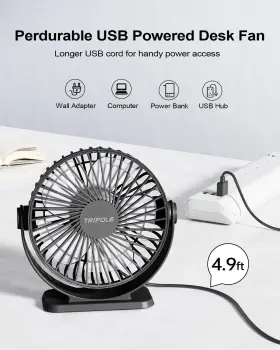 360rota Tripole 655160631559 Small Desk Fan Usb Powered Portable 3 Speeds Strong Airflow Mini #3