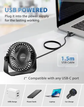 Tripole 976004530628 Usb Desk Fan 4.5 Inches Portable Mini Powerful 3 Speeds Wind Personal Des #3