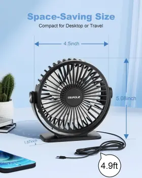 Kw37 Tripole Desk Fan Usb Powered Small Portable 3 Speeds Mini Black #3