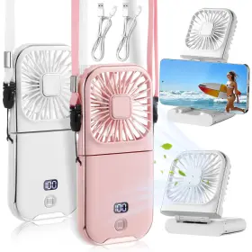 Sew-tujoe-1489 Tujoe 2 Pcs Mini Fan Portable Handheld Usb Foldable Necklace 4 Speeds Adjus