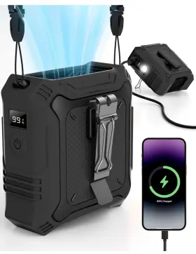 B0drk3dw9v Tunise Portable Fan With 5-speed Dual-sided Clip On Wearable Belt Waist For 8000mah