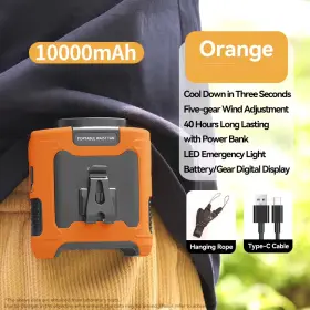 Unique Trendy 1 445027938906 10000mah Portable Outdoor Waist Fan Hanging Neck Strong Wind With Power Bank Led